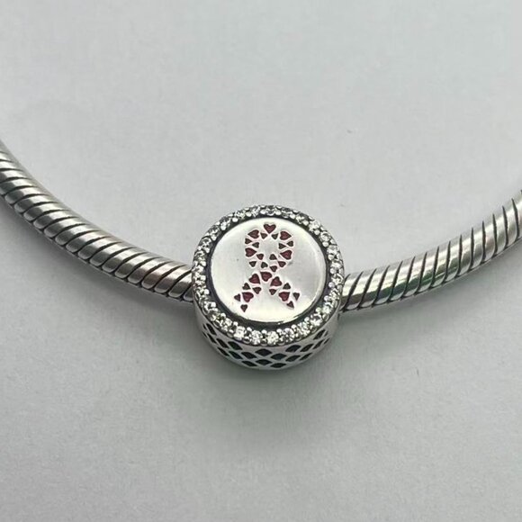 Pandora Breast Cancer Ribbon of Strength Dangle Charm Hope Bead Pendant - Picture 1 of 3